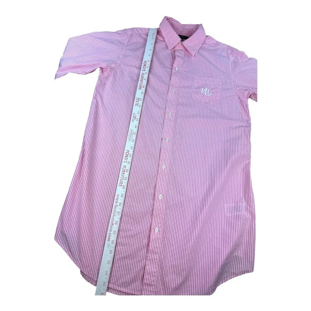Lauren Ralph Lauren Pink White Stripe Sleep Shirt Button Front Cotton M Preppy